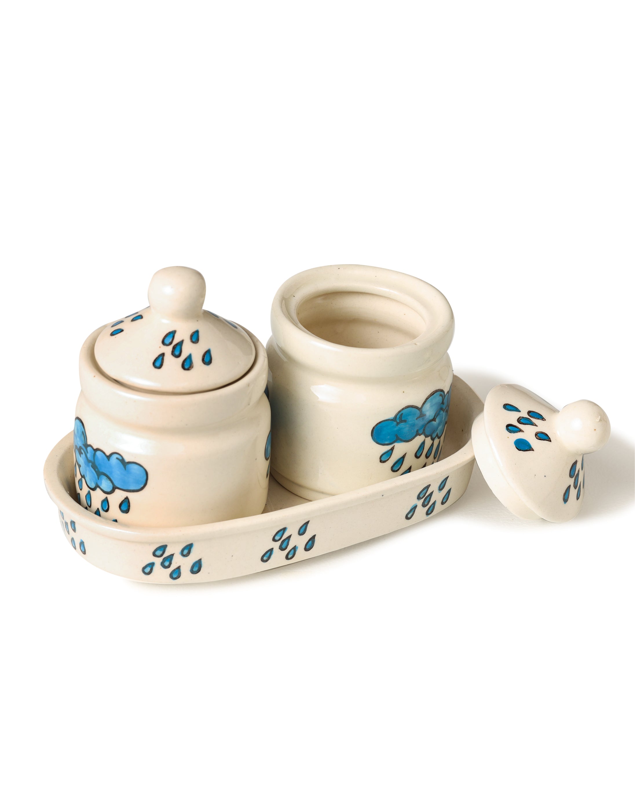 Alamkari India Ceramic Rain Droplets Pickle Jar Set 2
