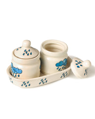 Alamkari India Ceramic Rain Droplets Pickle Jar Set 2