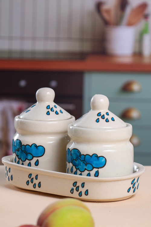 Alamkari India Ceramic Rain Droplets Pickle Jar Set 2