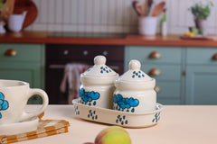 Alamkari India Ceramic Rain Droplets Pickle Jar Set 2