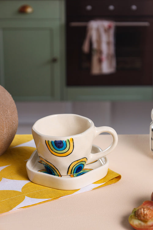 Alamkari India Ceramic Rainbow Cup & Saucer Set