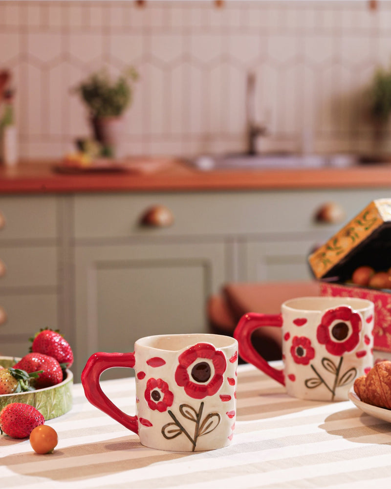 Alamkari India Ceramic Red Flower Power Ceramic Mug