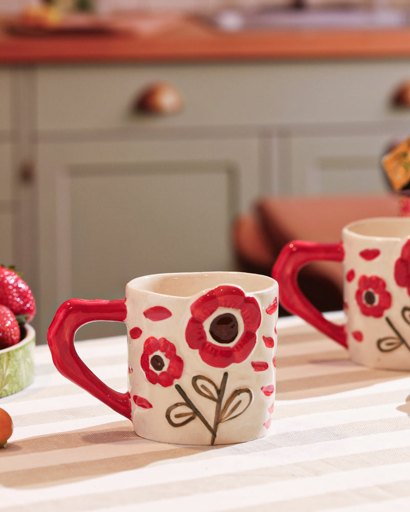 Alamkari India Ceramic Red Flower Power Ceramic Mug