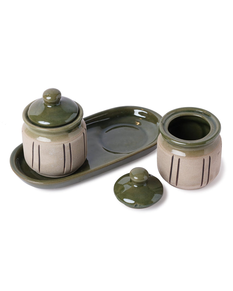 Alamkari India Ceramic Rustic Ceramic 2 Jar Set with Tray