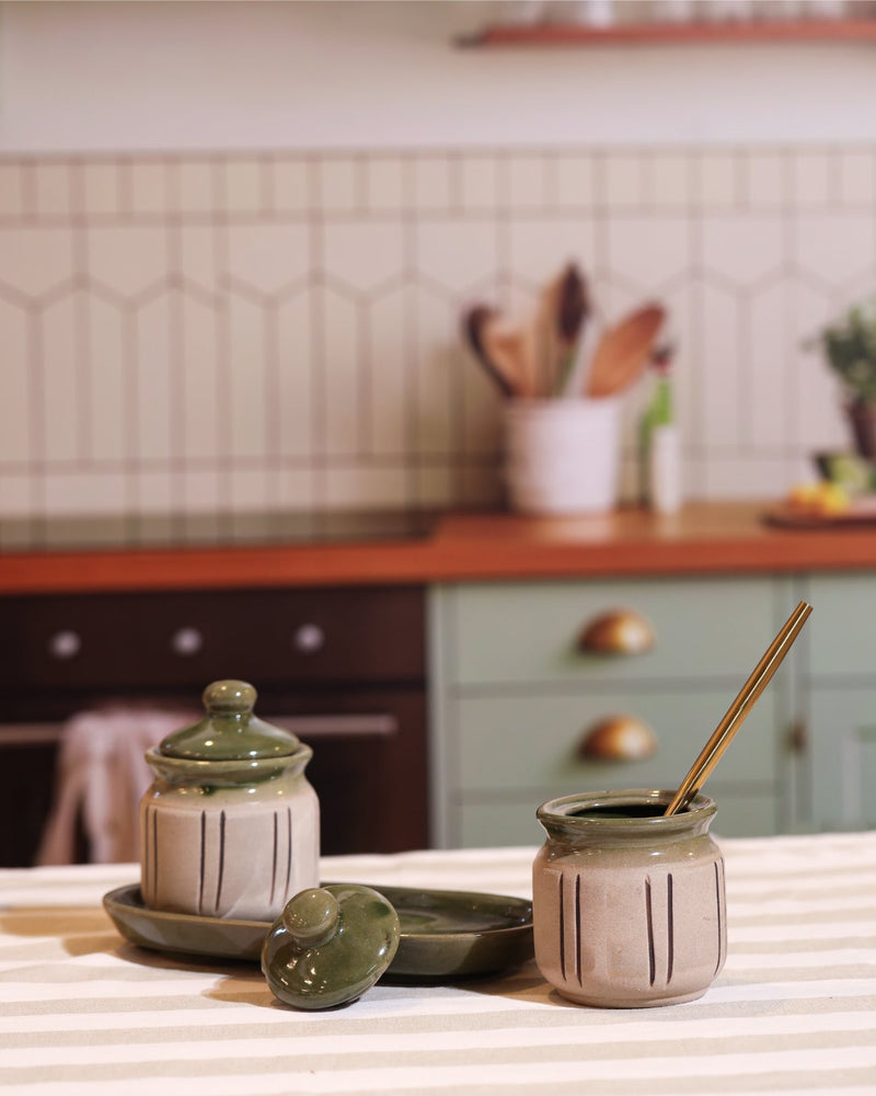Alamkari India Ceramic Rustic Ceramic 2 Jar Set with Tray