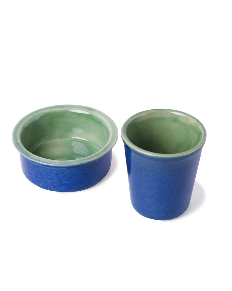 Alamkari India Ceramic Rustic Two-Tone Ceramic Filter Cup & Saucer Set