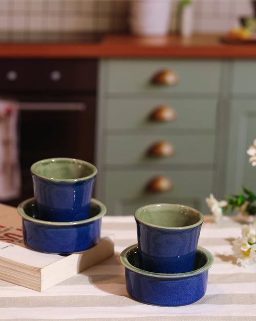 Alamkari India Ceramic Rustic Two-Tone Ceramic Filter Cup & Saucer Set