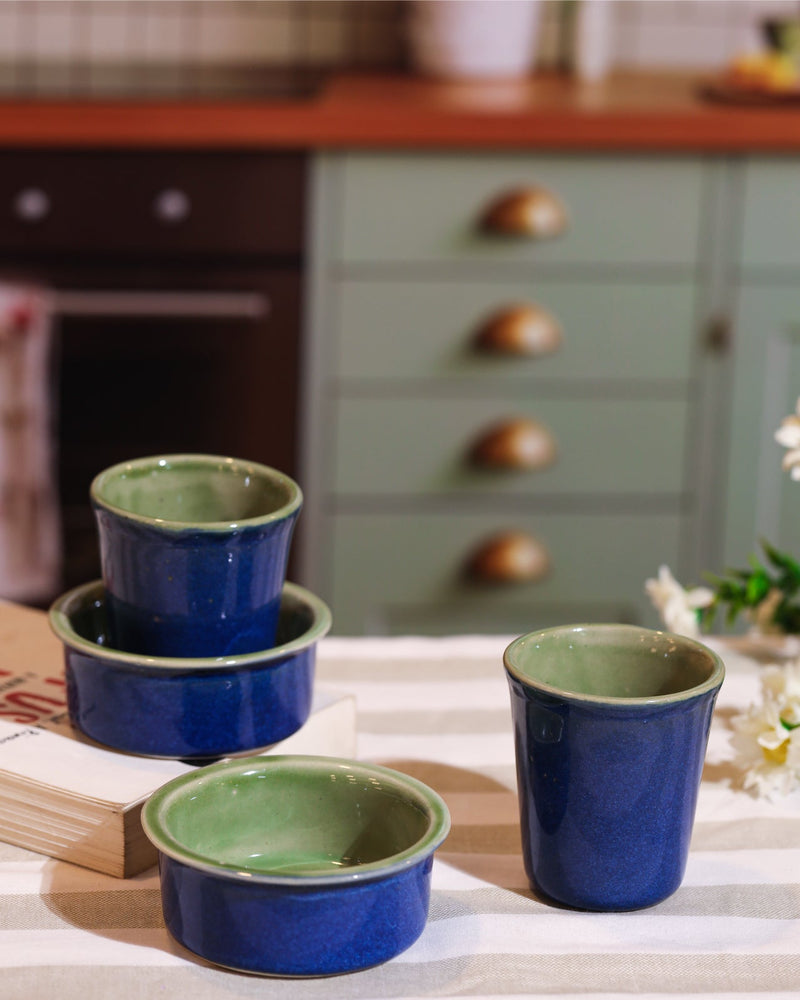 Alamkari India Ceramic Rustic Two-Tone Ceramic Filter Cup & Saucer Set