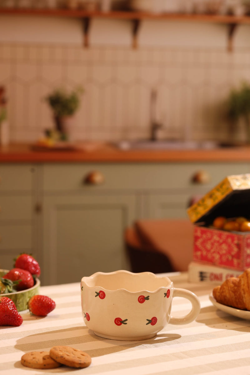 Alamkari India Ceramic Scalloped Edge Cherry Blossom Cup