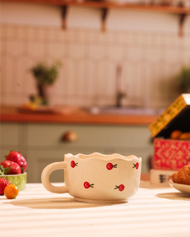 Alamkari India Ceramic Scalloped Edge Cherry Blossom Cup