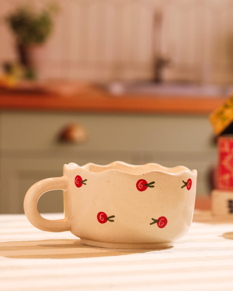 Alamkari India Ceramic Scalloped Edge Cherry Blossom Cup