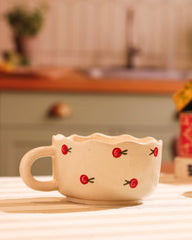 Alamkari India Ceramic Scalloped Edge Cherry Blossom Cup