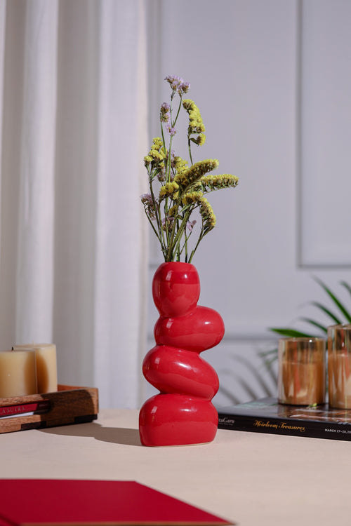 Alamkari India Ceramic Seamless Titled Red Vase