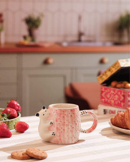 Alamkari India Ceramic Spotted Hedgehog Sculpted Mug
