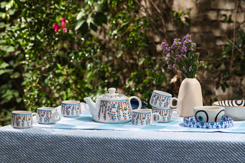 Alamkari India Ceramic Springy Floral Tea-Pot Set