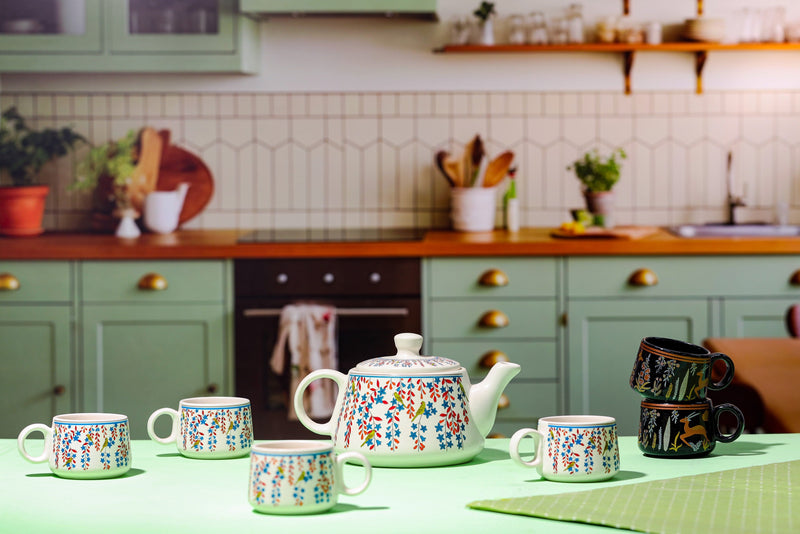 Alamkari India Ceramic Springy Floral Tea-Pot Set