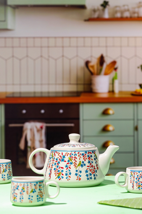 Alamkari India Ceramic Springy Floral Tea-Pot Set