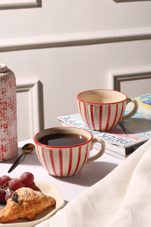 Alamkari India Ceramic Stripe Delight Cup Set of 2