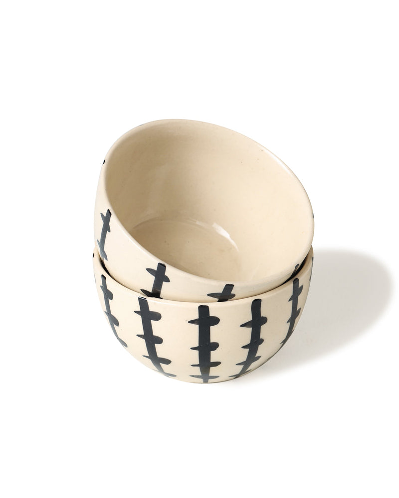 Alamkari India Ceramic Stroke Black Soup Bowl - Set of 2