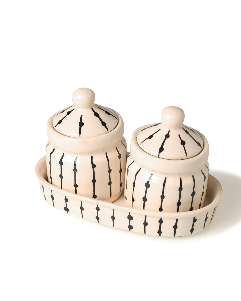 Alamkari India Ceramic Thread Design Pickle Jar Set 2