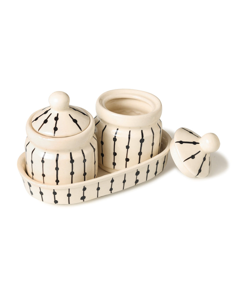 Alamkari India Ceramic Thread Design Pickle Jar Set 2