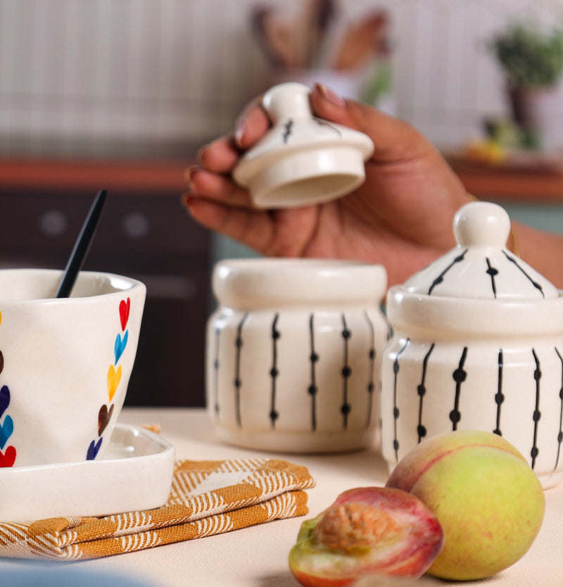 Alamkari India Ceramic Thread Design Pickle Jar Set 2