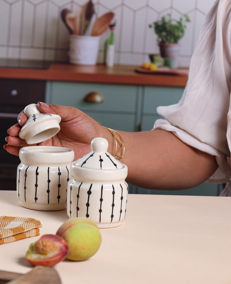Alamkari India Ceramic Thread Design Pickle Jar Set 2