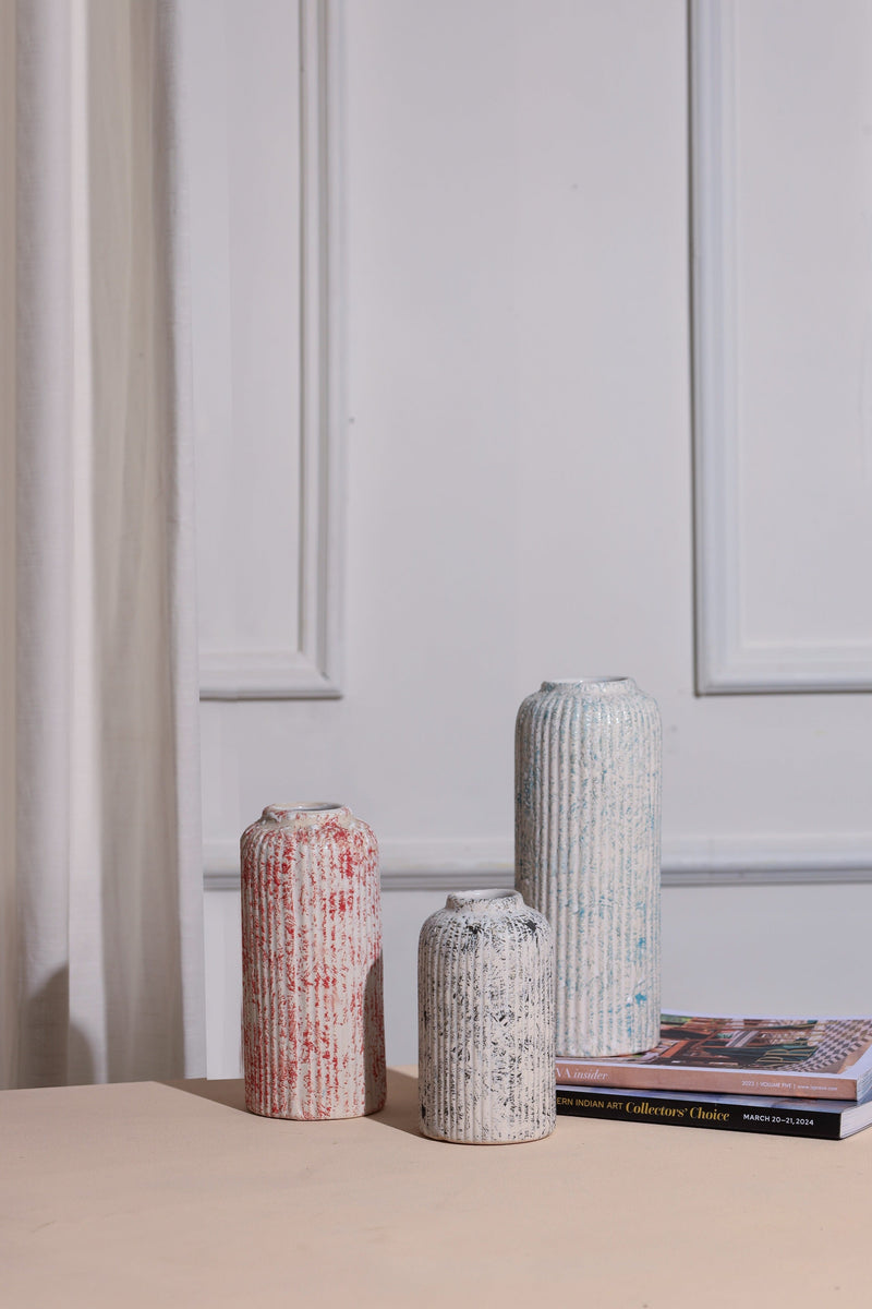 Alamkari India Ceramic Tie-dye Ceramic Vase set of 3