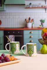 Alamkari India Ceramic Traditional Design Prints Elegant Ceramic Coffee Mug