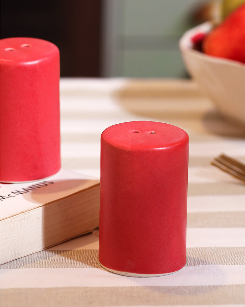 Alamkari India Ceramic Vibrant Red Ceramic Salt & Pepper Shaker Set