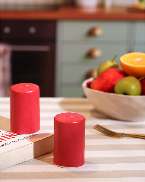 Alamkari India Ceramic Vibrant Red Ceramic Salt & Pepper Shaker Set