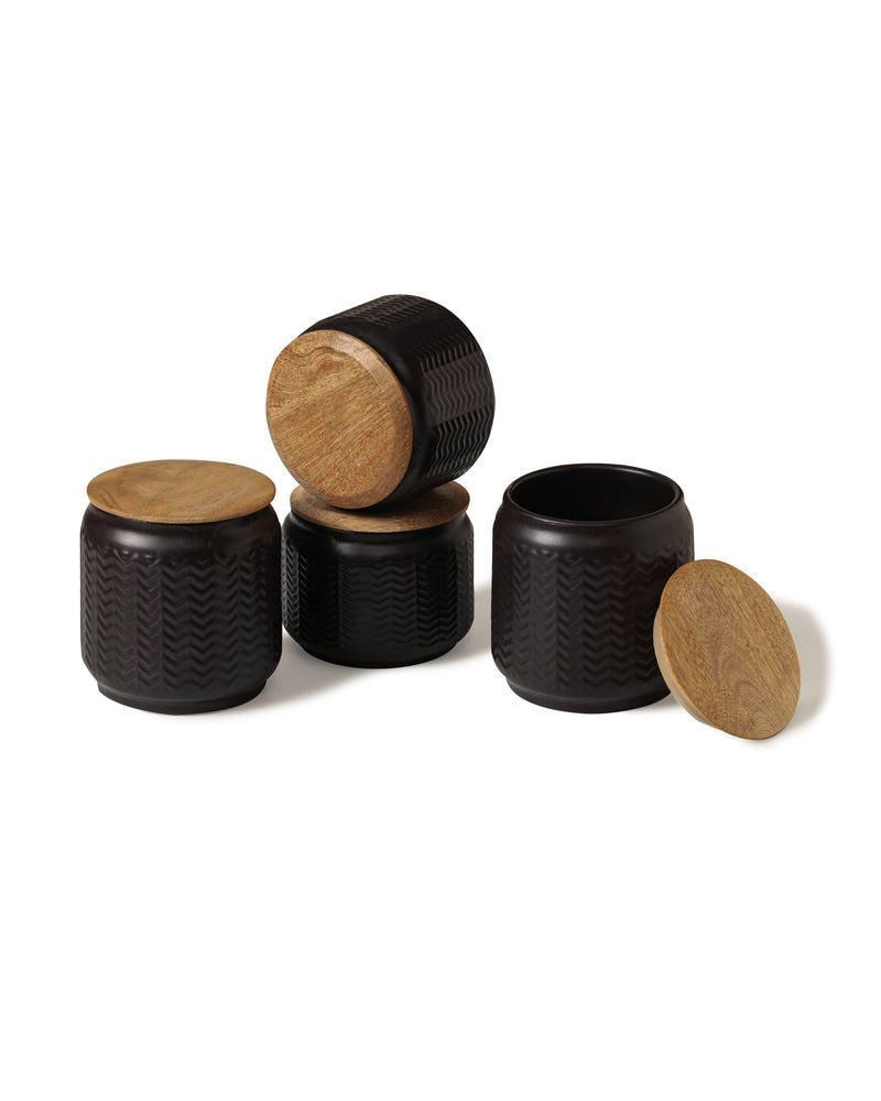 Alamkari India Chevron Chic Ceramic Jars with Wooden Lids