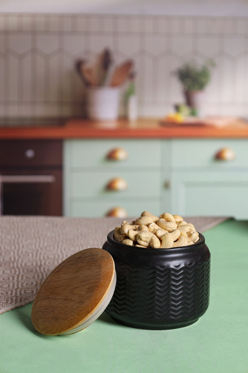 Alamkari India Chevron Chic Ceramic Jars with Wooden Lids