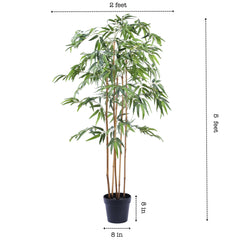 Alamkari India Fabric Artificial Bamboo Plant in Black Pot (150 cm)