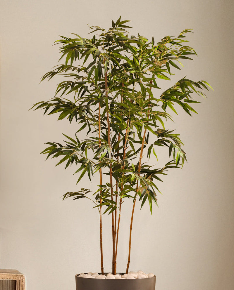 Alamkari India Fabric Artificial Bamboo Plant in Black Pot (180 cm)