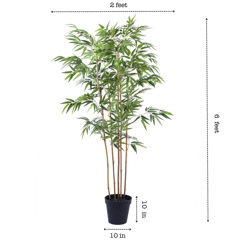 Alamkari India Fabric Artificial Bamboo Plant in Black Pot (180 cm)