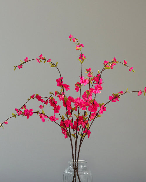 Alamkari India Fabric Artificial Cherry Blossom Flower Stick (100 cm, Dark Pink)