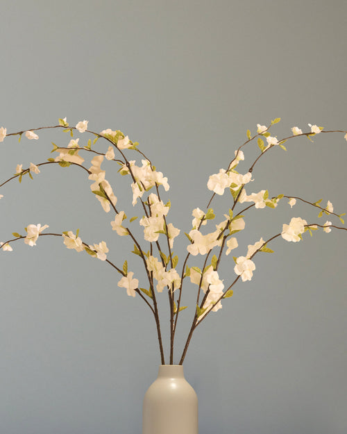 Alamkari India Fabric Artificial Cherry Blossom Flower Stick (100 cm, White)
