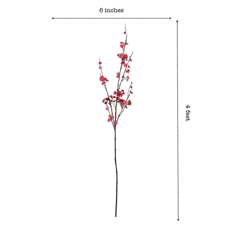 Alamkari India Fabric Artificial Cherry Blossom Stick (130 cm, Dark Pink)