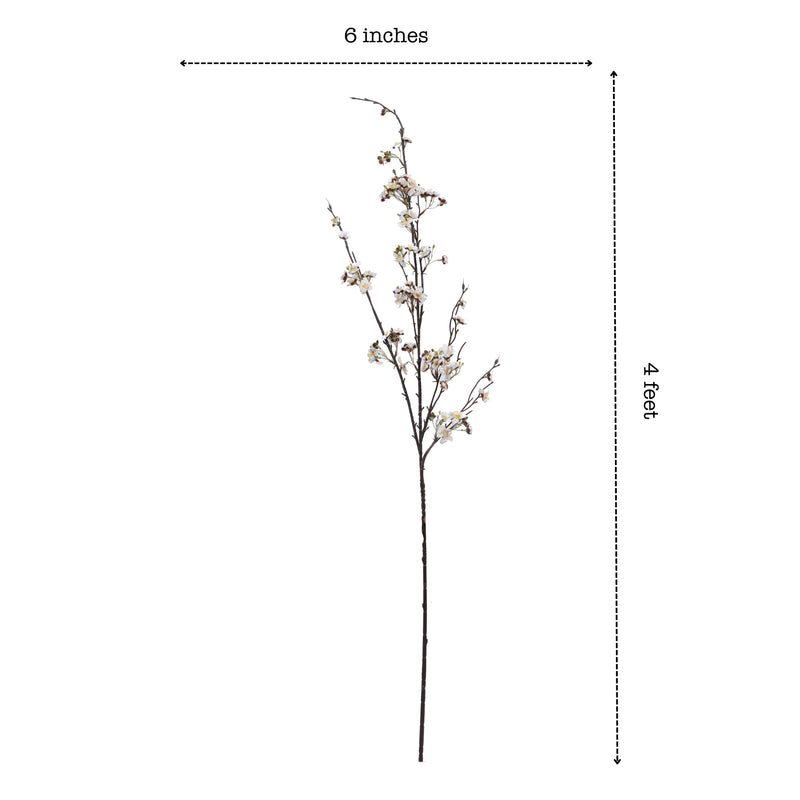 Alamkari India Fabric Artificial Cherry Blossom Stick (130 cm, White)
