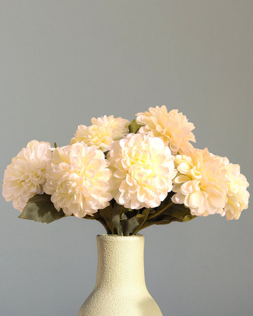 Alamkari India Fabric Artificial Chrysanthemum Flower Sticks (5 Sticks, 50 cm, White)
