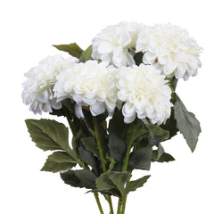 Alamkari India Fabric Artificial Chrysanthemum Flower Sticks (5 Sticks, 50 cm, White)
