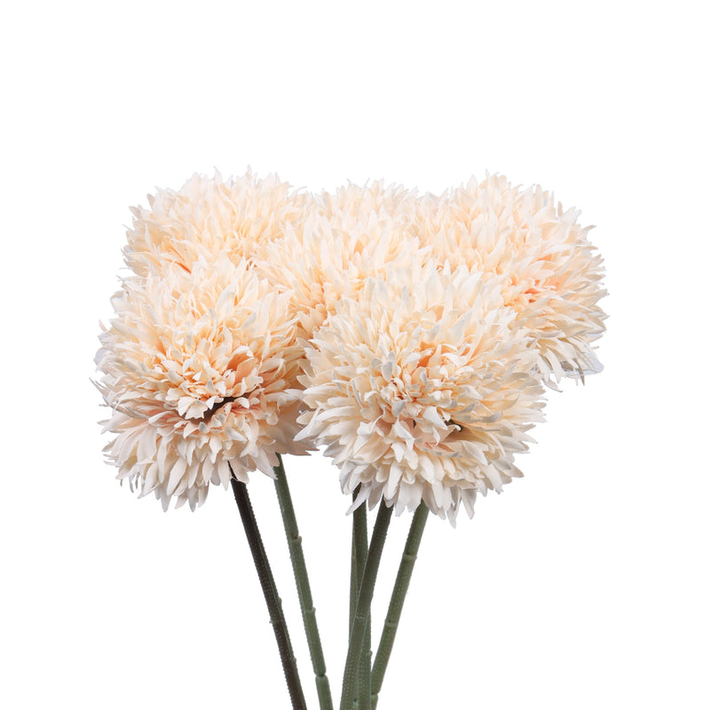 Alamkari India Fabric Artificial Chrysanthemum Flower Sticks (6 Sticks, 45 cm, Cream)