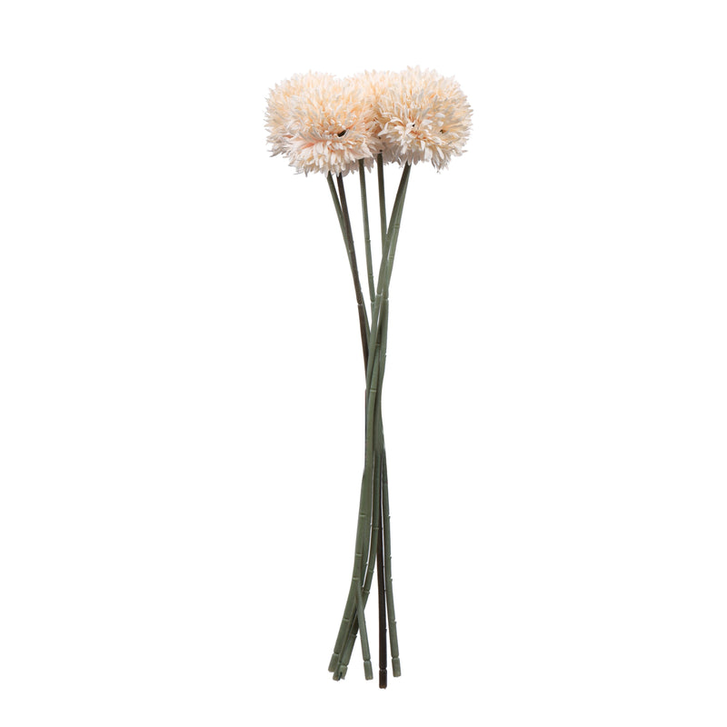 Alamkari India Fabric Artificial Chrysanthemum Flower Sticks (6 Sticks, 45 cm, Cream)