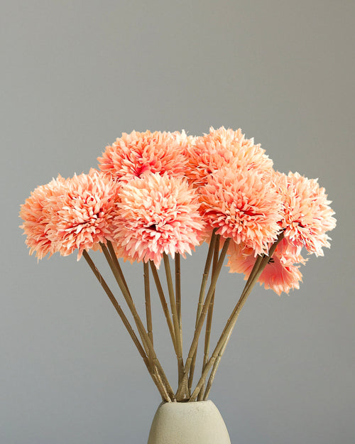 Alamkari India Fabric Artificial Chrysanthemum Flower Sticks (6 Sticks, 45 cm, Peach)