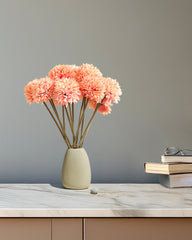 Alamkari India Fabric Artificial Chrysanthemum Flower Sticks (6 Sticks, 45 cm, Peach)