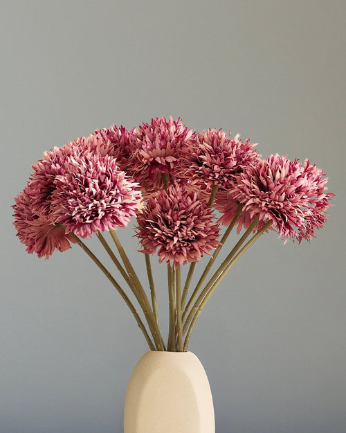 Alamkari India Fabric Artificial Chrysanthemum Flower Sticks (6 Sticks, 45 cm, Purple)