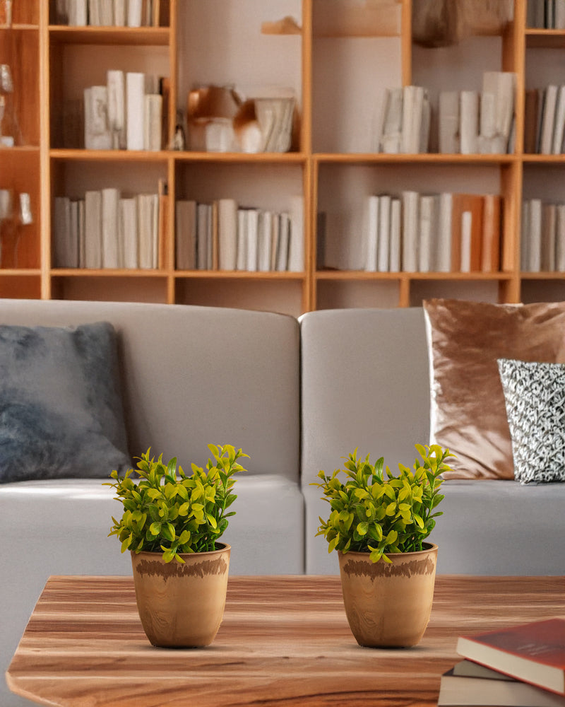 Alamkari India Fabric Artificial Green Potted Plants (Set of 2)