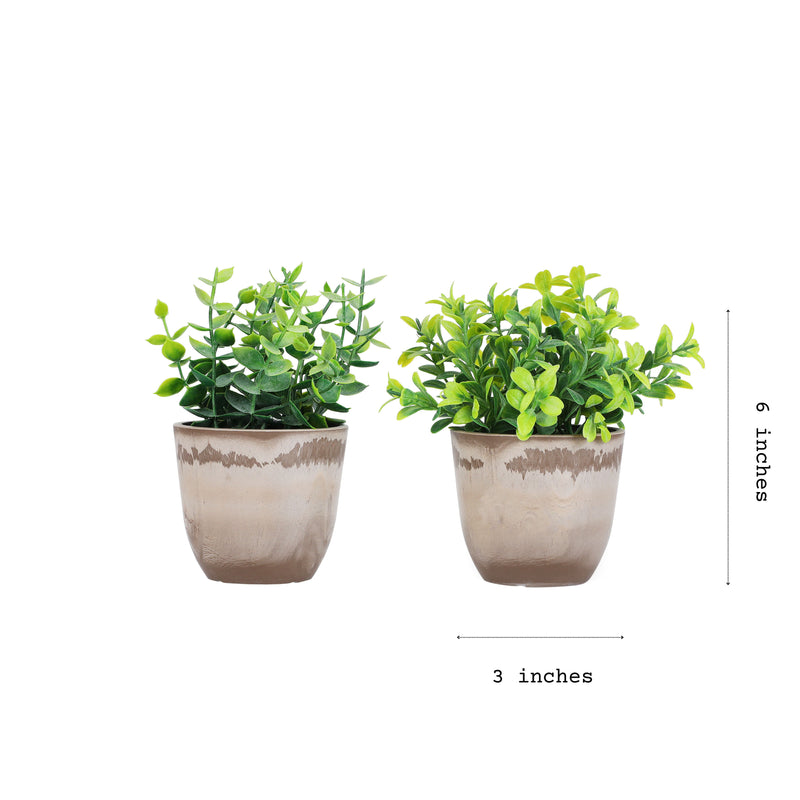 Alamkari India Fabric Artificial Green Potted Plants (Set of 2)