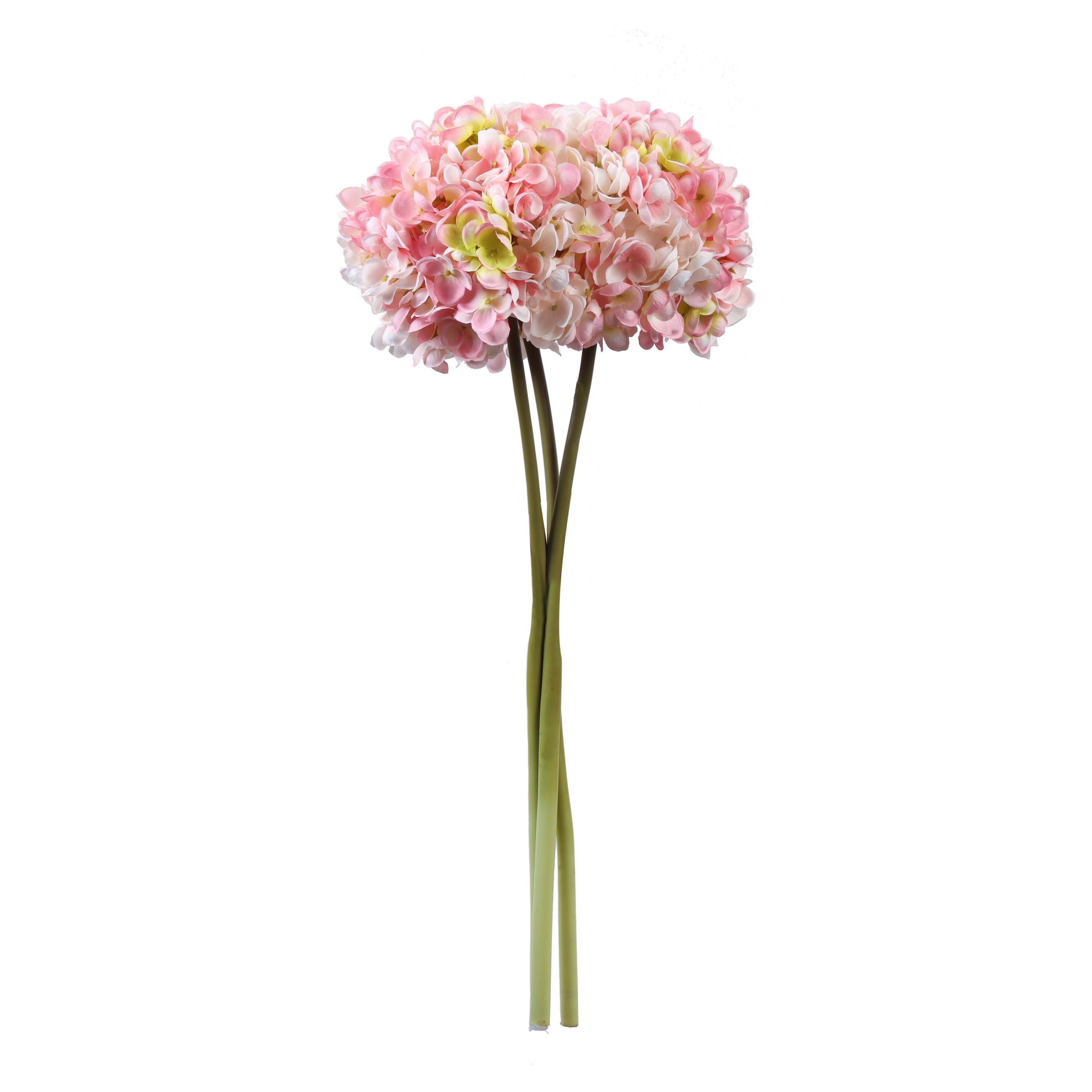 Alamkari India Fabric Artificial Hydrangea Flower Sticks (3 Sticks, 50 cm, Light Pink)